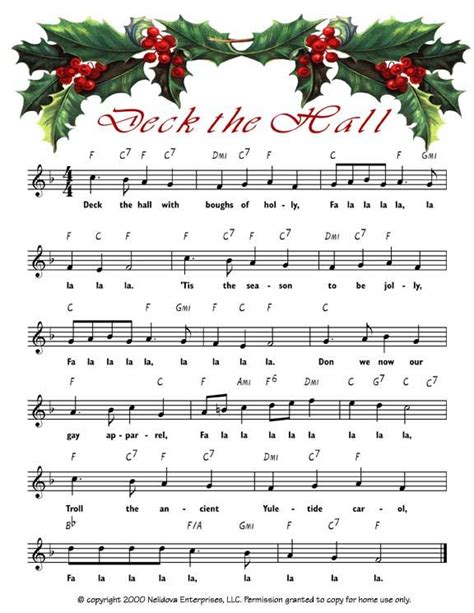 Deck The Hall Link To Printable Xmas Sheet Music For Decorations