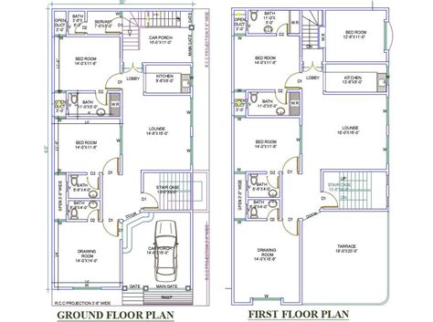 30 X 60 Porch House Plan With Dimension Autocad File Cadbull