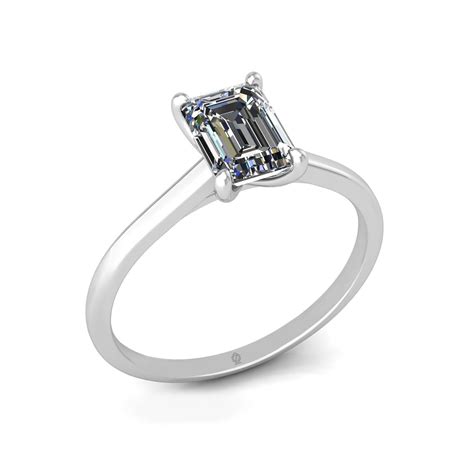 K White Gold Prongs Solitaire Emerald Cut Diamond Engagement Ring
