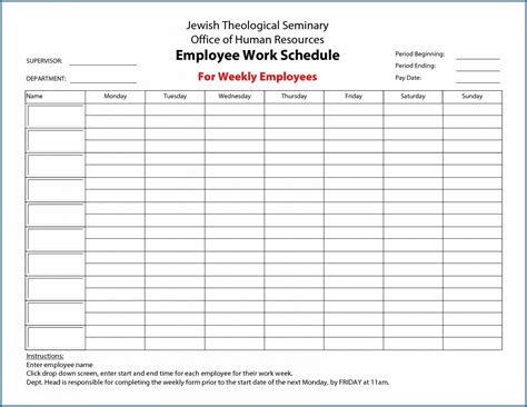 Weekly Work Schedule Template Word