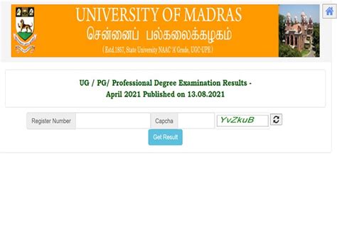 Madras University Result Ug Pg And Professional Degree Declared