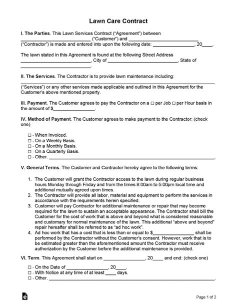 Free Lawn Care Service Contract Samples 3 Pdf Word
