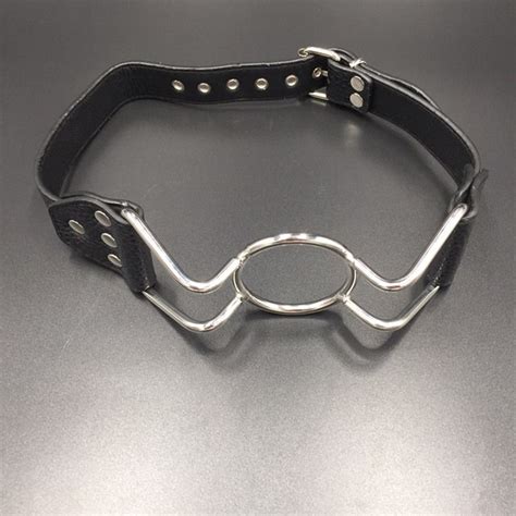 Stainless Steel Ring Open Mouth Gag With Leather Strap O Ring Gag