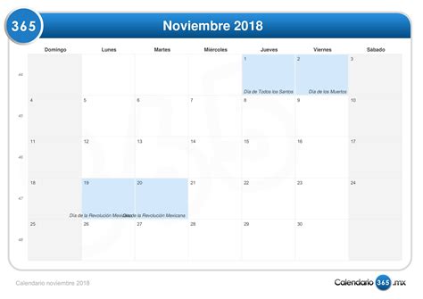 Calendario Noviembre 2018
