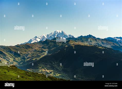 Scenic View Over The Mont Blanc As Seen From Valmorel France Stock