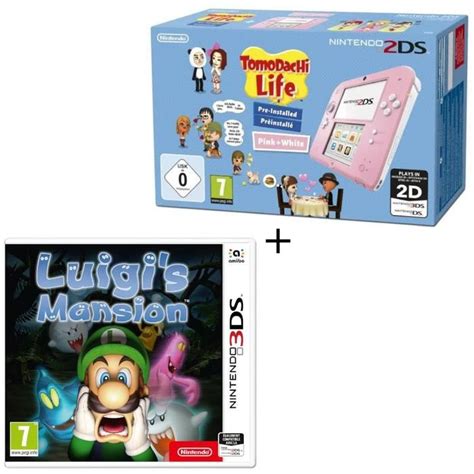 console 2ds rose blanc avec jeu tomodachi life préinstallé luigi s mansion jeu 3ds