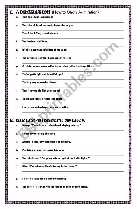 Direct And Indirect Speech Exercise With Answer