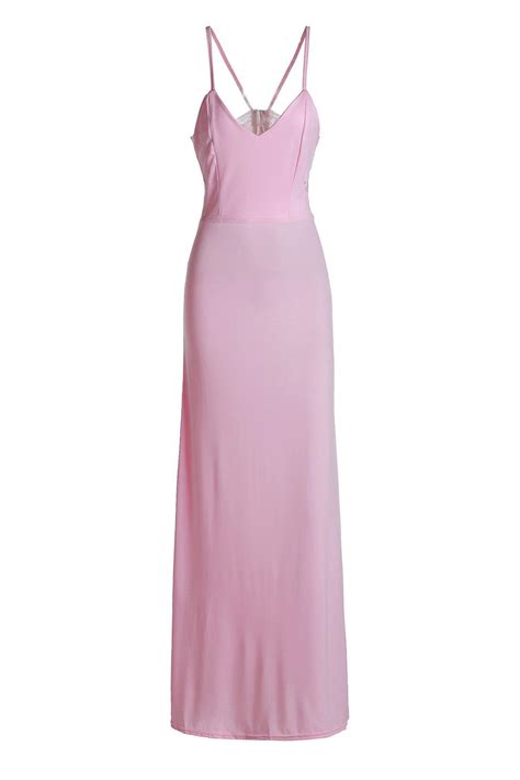 63 Off Sexy Spaghetti Strap Pink Lace Spliced Sleeveless Dress For