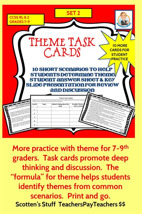 Theme Task Cards Set 2 Theme Task Cards Task Cards Teaching Themes