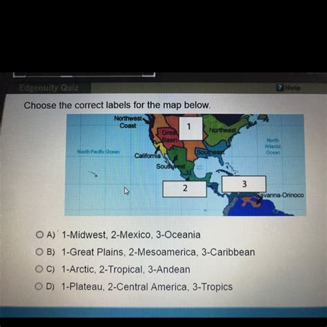 Choose The Correct Label For The Map Below