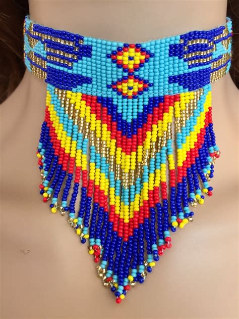 Handmade Beaded Native American Fringe Choker Necklace And Etsy