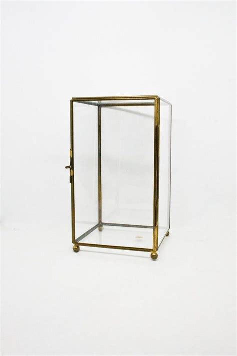 Brass Glass Display Rectangle Cube Vtg Glass Curio Cabinet Etsy Glass Curio Cabinets Glass