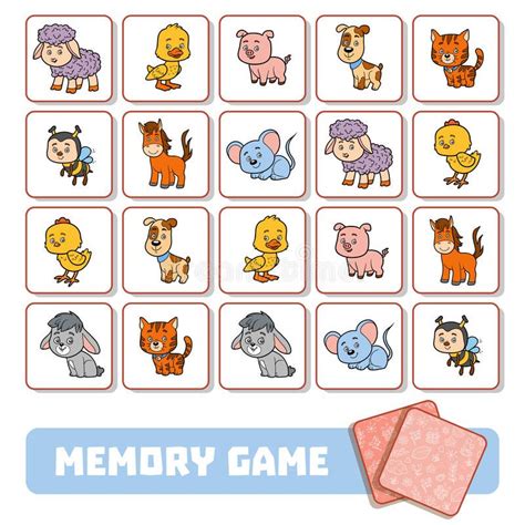 Memory Game For Children Cards With Farm Animals Stock Illustration