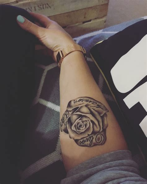 Forearm Rose Tattoo With My Boys Names Tattooedteacher Rose Tattoo