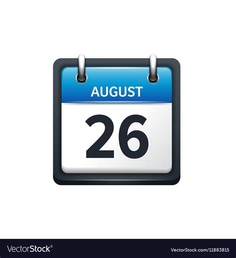 August 26 Calendar Icon Flat Royalty Free Vector Image
