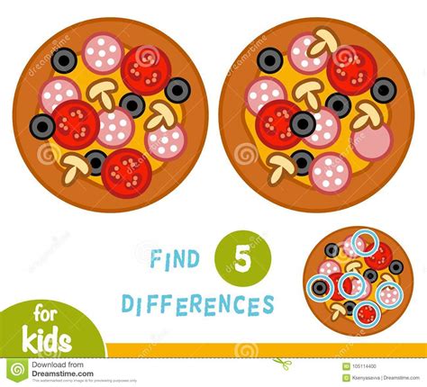 Find Differences Education Game Pizza Stock Vector Illustration Of