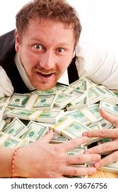 Portrait Man Hugging Bundles Money Isolated Stock Photo Shutterstock