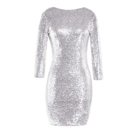 Sparkle Glitzy Glam Sequin Long Sleeve Flapper Party Club Dress Women S