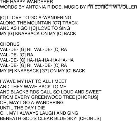 old time song lyrics with guitar chords for the happy wanderer c