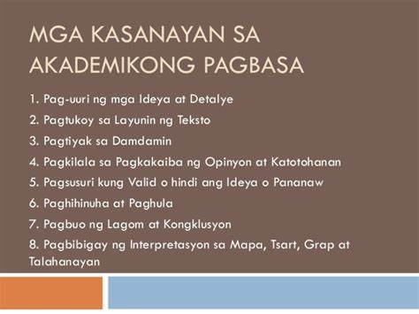 Mga Kasanayan Sa Akademikong Pagbasa