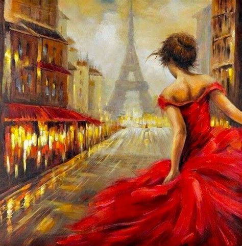 Girl In Red Dress And Eiffel Tower All Diamond Painting