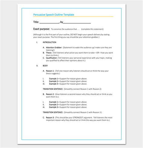 Persuasive Speech Outline Template 15 Examples Samples And Formats