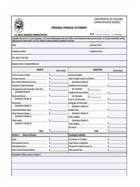 Fillable Personal Financial Statement Template