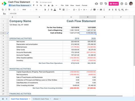 Cash Flow Statement Template Templates By