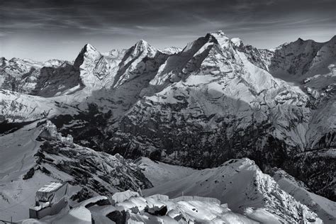 Fond Décran Hiver Bw Neige Ski Montagnes Alpes Monochrome Spectaculaire Schweiz