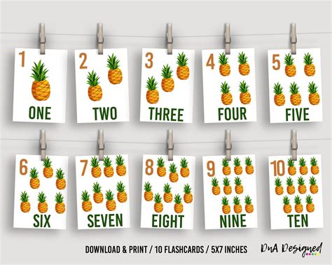 Printable Numbers 1 10 Pineapple Flash Cards For Kids Learning Etsy