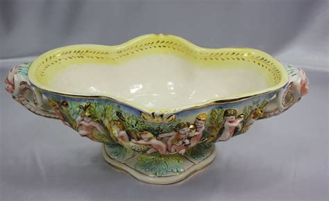 Antique Italian Lrg CAPODIMONTE Porcelain Bowl Planter Centerpiece NUDE