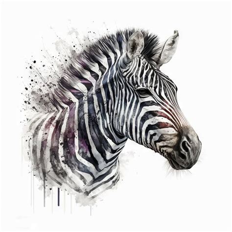 A Watercolor Painting Of A Zebra S Head And Neck Generative Ai Stock