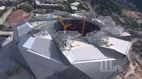 The four primary falsework towers were 200 ft tall and as long as 44 ft. Mercedes-Benz Stadium roof opens for first time - Dirty ...