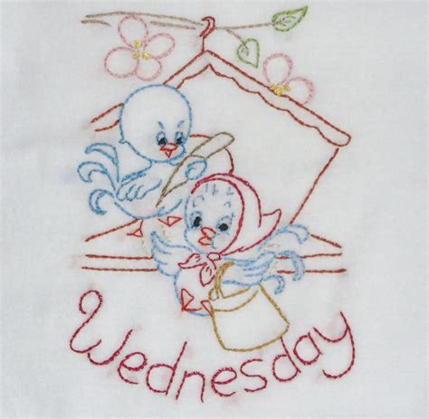Set Of 7 Love Birds Embroidered Flour Sack Dish Towels Handmade