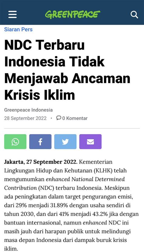 Greenpeace Indonesia On Twitter Siaran Pers Ndc Terbaru Indonesia Tidak Menjawab Ancaman