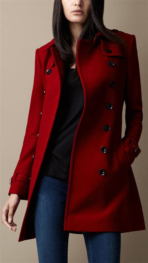 Burberry Midlength Wool Blend Trench Coat In Damson Red Red Lyst