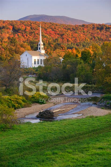 Fall Foliage Behind A Rural Vermont Church Stock Photo Royalty Free