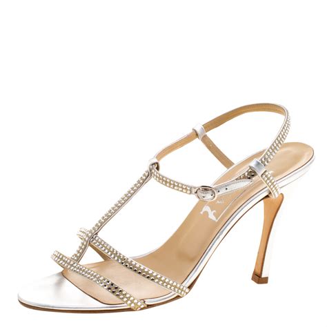 Gina Silver Crystal Embellished Slingback Sandals Size 405 Gina Tlc