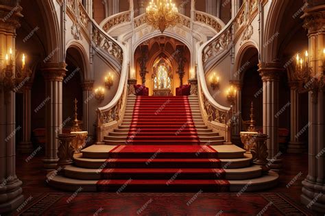 Premium Ai Image Royal Palace Hallway Ai With Stairs At Night