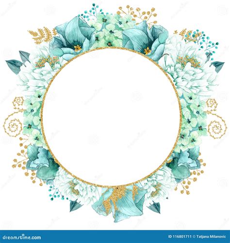Beautiful Watercolor Mint Flowers Frame Mint Gold Wedding Invites