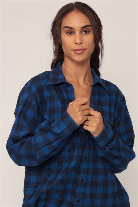 Grunge Flannel Shirt 90s Buffalo Plaid Shirt Blue Lumberjack Etsy