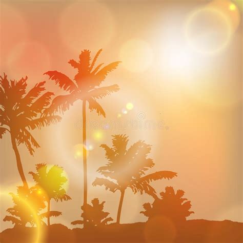 Sea Sunset With Island And Palm Trees Stock Vector Illustration Of