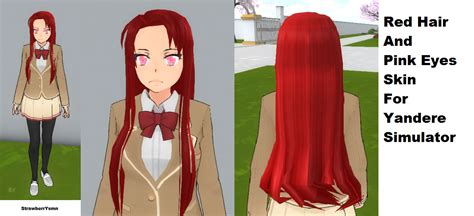 Red Hair And Pink Eyes Skin For Yandere Simulator By Strawberrysmn On