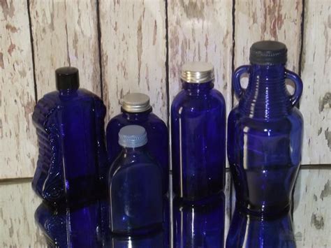 Collection Of 5 Vintage Cobalt Blue Glass Bottles All With Etsy Blue Glass Bottles Glass