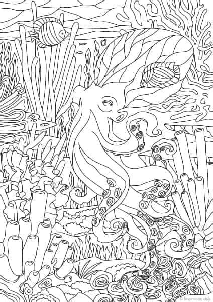 They spray ink to prevent predators; Ocean Life - Octopus - Printable Adult Coloring Pages from ...