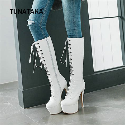 Women Platform Boots Sexy Patent Leather Knee High Boots Fashion Thin