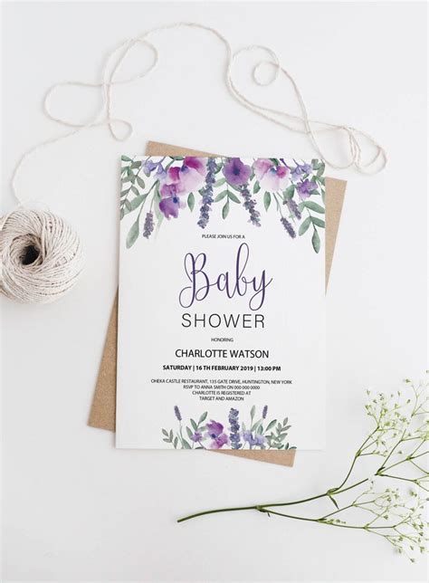 Purple Baby Shower Invitation Printable Template Digital Etsy