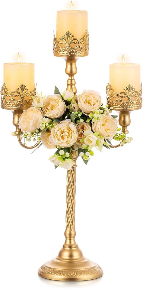 Nuptio Gold Candelabra Pillar Candle Holders Metal Candles