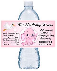 Pink Elephant Baby Shower Water Bottle Labels Party Favors Glossy