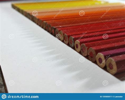 Row Of Warm Tone Colored Pencils 13 Stock Image Image Of Hole Energy